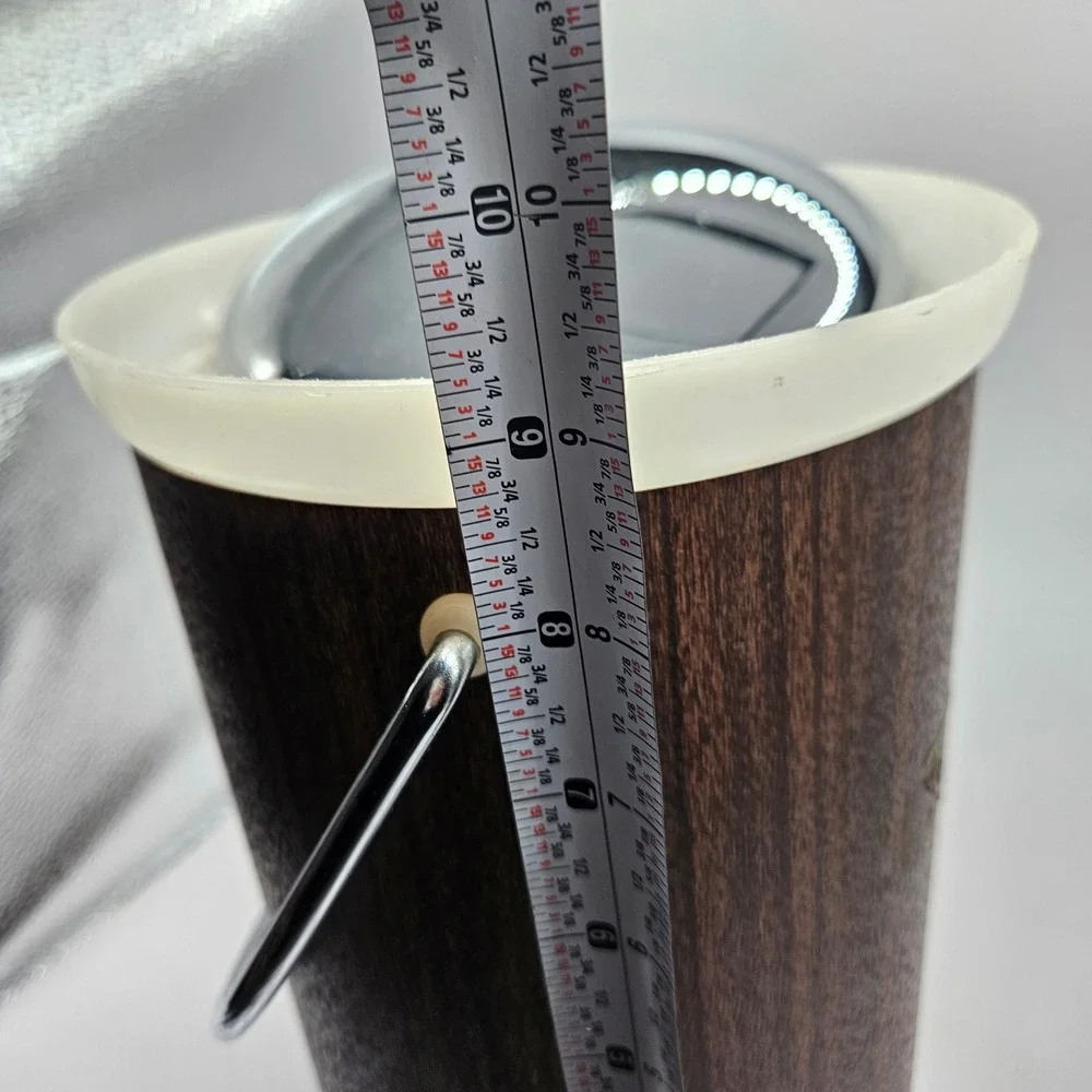 Vintage Kromex Ice Bucket Faux Wood Grain Chrome Lid MCM Barware Made in USA